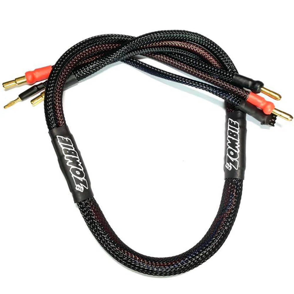Team Zombie 4mm, 4/5mm tube plug 2s-balance 600mm 12awg charging cable (FULL BLACK)