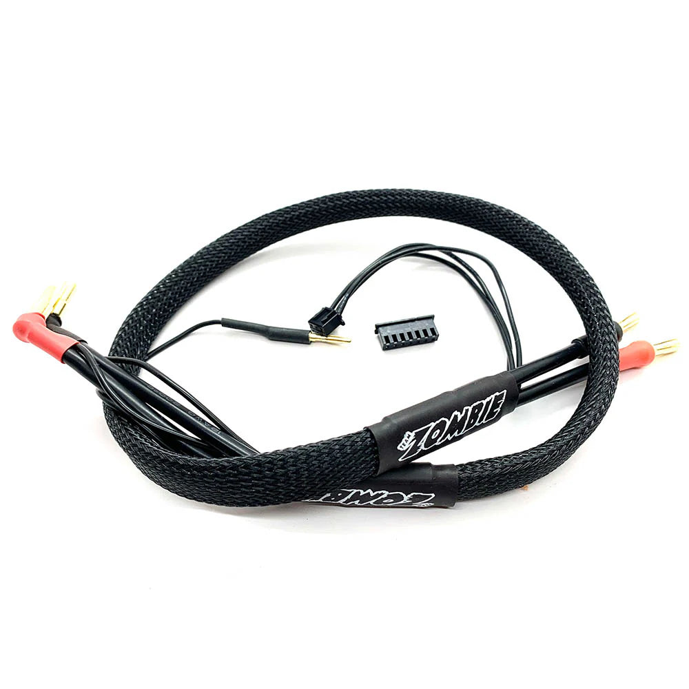 Team Zombie 4mm, 4/5mm tube plug 2s-balance 600mm 12awg charging cable half wrap (FULL BLACK)