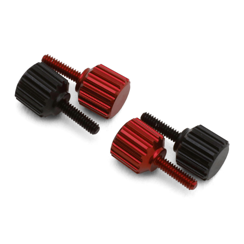 7075 Aluminum 1.4mm Thumbscrews for Losi Micro-B & T (Black/Red) (4)