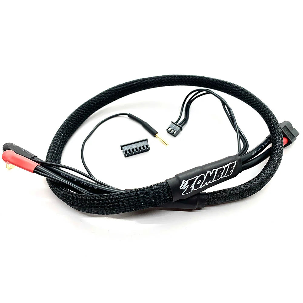 Team Zombie XT60, 4/5mm tube plug 2s-balance 600mm 12awg charging cable half wrap (FULL BLACK)