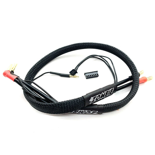 Team Zombie 4mm, 4/5mm tube plug 2s-balance 600mm 12awg charging cable half wrap (FULL BLACK)