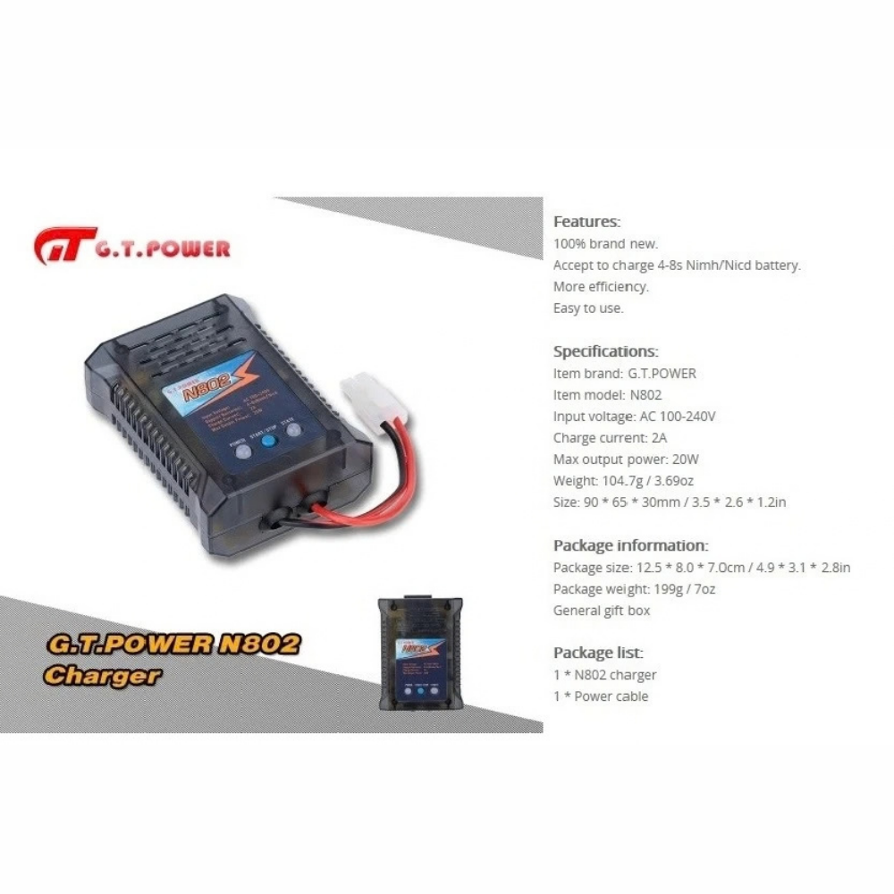 N802 2A Fast Charger for NiMh/NiCad Batteries 6v - 9.6v with Tamiya Plug