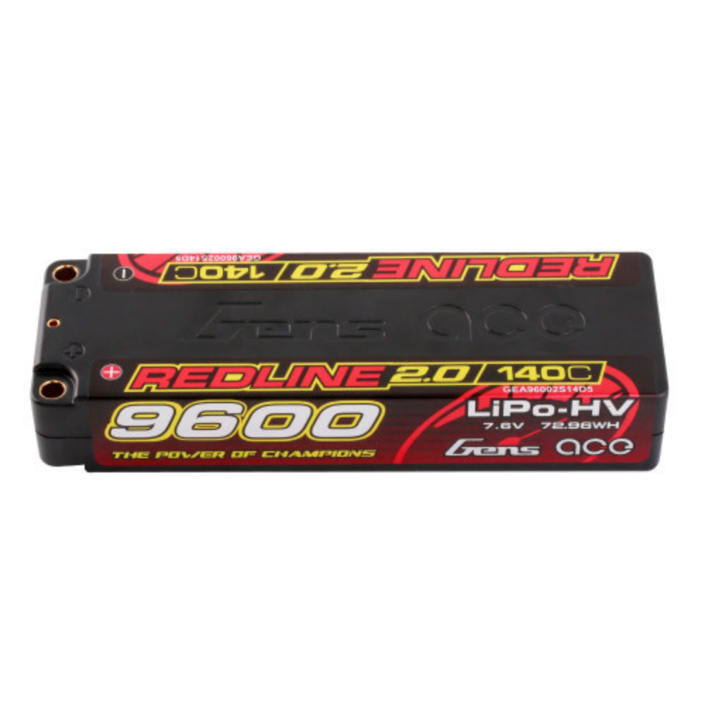Gens Ace Redline 2.0 2S 7.6V 9600mAh 140C HV Li-Po Hard Case Battery w/ 5mm Bullet Connectors